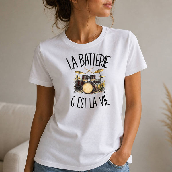 T-shirt Femme Blanc La batterie c'est la vie