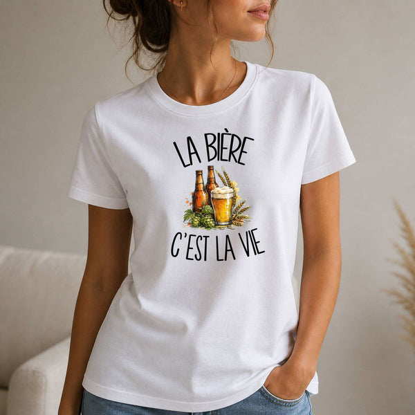 T-shirt Femme Blanc La bière c'est la vie