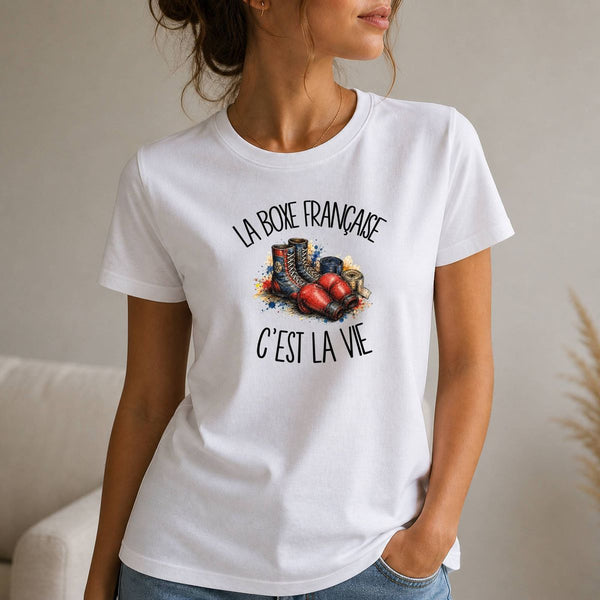 T-shirt Femme Blanc La boxe française c'est la vie