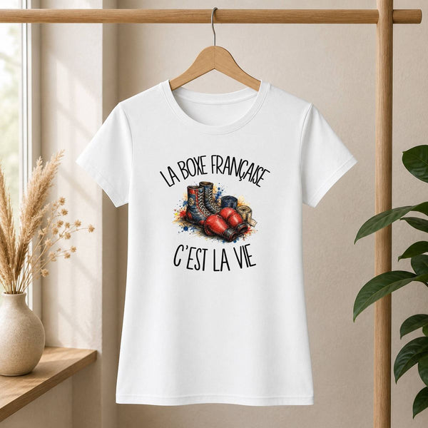 T-shirt Femme Blanc La boxe française c'est la vie