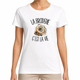 T-shirt Femme Blanc La broderie c'est la vie