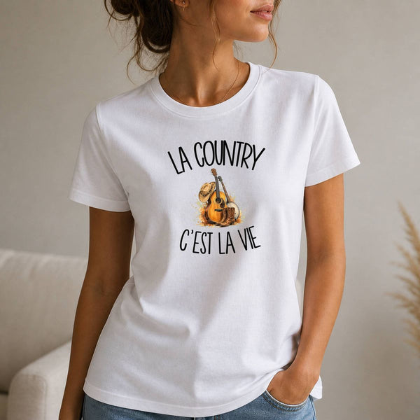T-shirt Femme Blanc La country c'est la vie