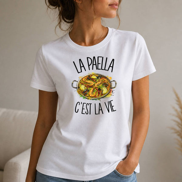 T-shirt Femme Blanc La paella c'est la vie