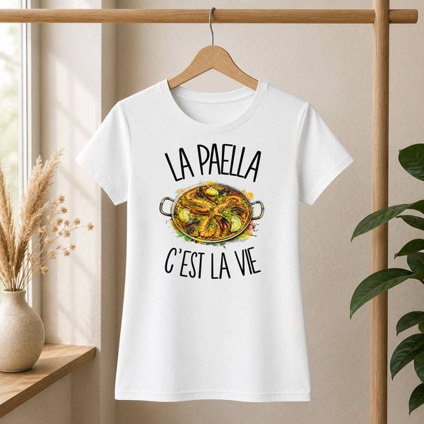 T-shirt Femme Blanc La paella c'est la vie