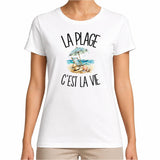 T-shirt Femme Blanc La plage c'est la vie