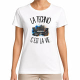 T-shirt Femme Blanc La techno c'est la vie