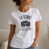 T-shirt Femme Blanc La techno c'est la vie