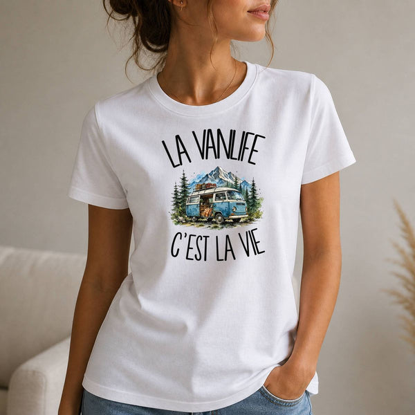 T-shirt Femme Blanc La vanlife c'est la vie