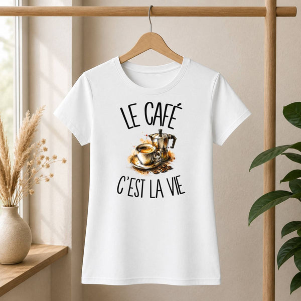 T-shirt Femme Blanc Le café c'est la vie