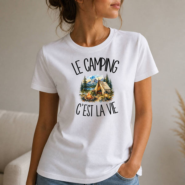 T-shirt Femme Blanc Le camping c'est la vie