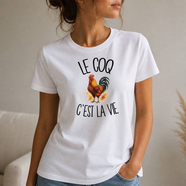 T-shirt Femme Blanc Le coq c'est la vie
