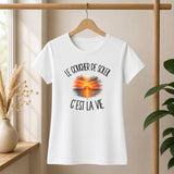 T-shirt Femme Blanc Le coucher de soleil c'est la vie
