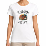 T-shirt Femme Blanc Le marathon c'est la vie