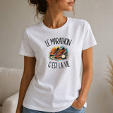 T-shirt Femme Blanc Le marathon c'est la vie