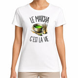 T-shirt Femme Blanc Le matcha c'est la vie