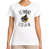 T-shirt Femme Blanc Le piano c'est la vie