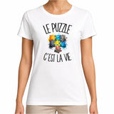 T-shirt Femme Blanc Le puzzle c'est la vie