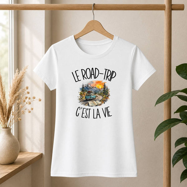 T-shirt Femme Blanc Le road-trip c'est la vie