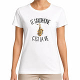 T-shirt Femme Blanc Le saxophone c'est la vie