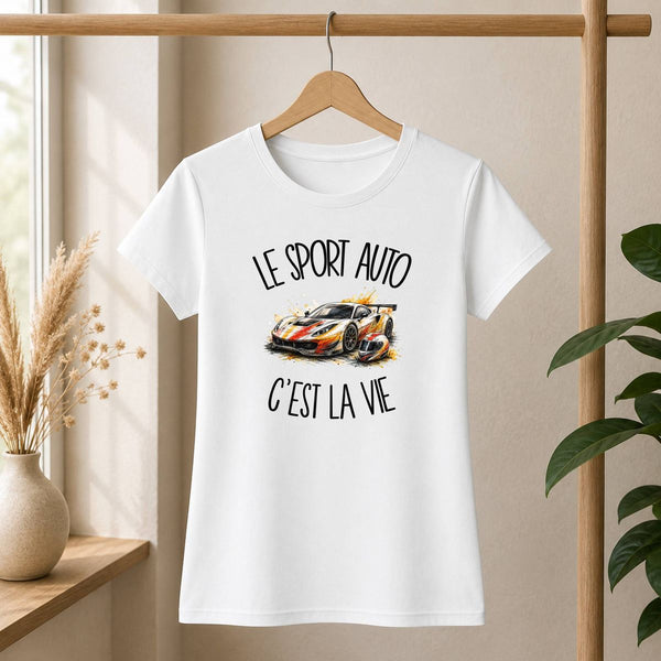T-shirt Femme Blanc Le sport auto c'est la vie