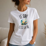 T-shirt Femme Blanc Le surf c'est la vie