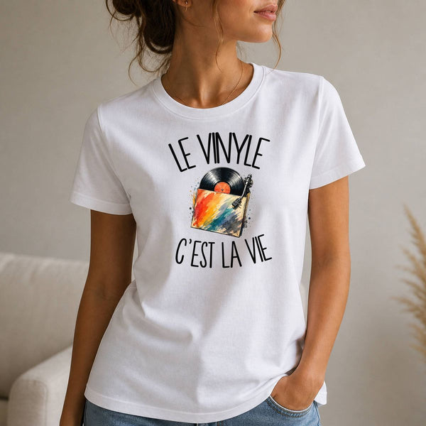 T-shirt Femme Blanc Le vinyle c'est la vie