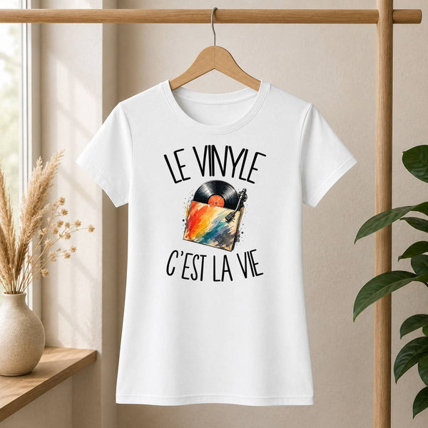 T-shirt Femme Blanc Le vinyle c'est la vie
