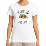 T-shirt Femme Blanc Le week-end c'est la vie