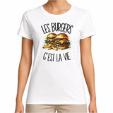 T-shirt Femme Blanc Les burgers c'est la vie