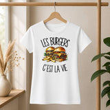 T-shirt Femme Blanc Les burgers c'est la vie
