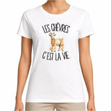 T-shirt Femme Blanc Les chèvres c'est la vie