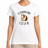 T-shirt Femme Blanc Les cochons d'Inde c'est la vie