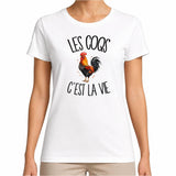 T-shirt Femme Blanc Les coqs c'est la vie
