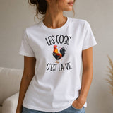 T-shirt Femme Blanc Les coqs c'est la vie