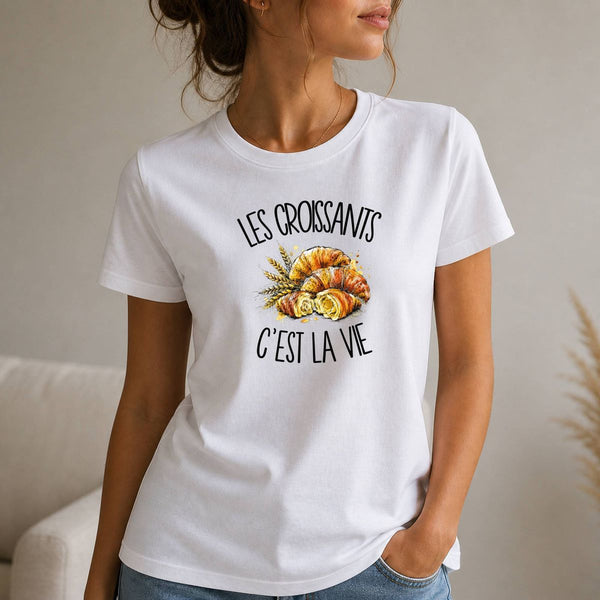 T-shirt Femme Blanc Les croissants c'est la vie