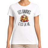 T-shirt Femme Blanc Les gaufres c'est la vie