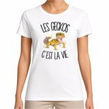 T-shirt Femme Blanc Les geckos c'est la vie
