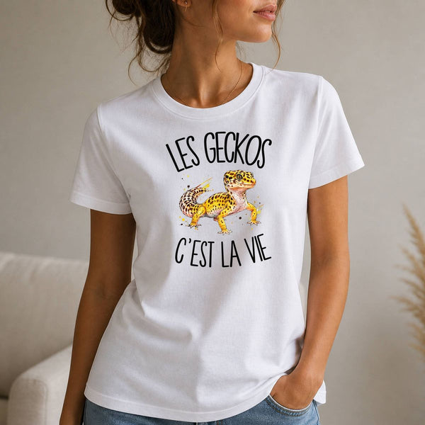 T-shirt Femme Blanc Les geckos c'est la vie