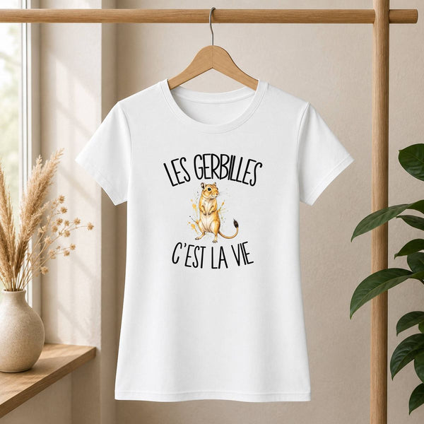 T-shirt Femme Blanc Les gerbilles c'est la vie