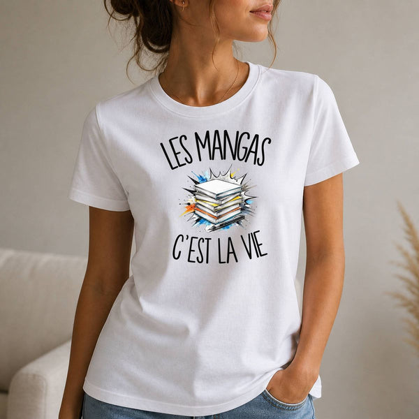 T-shirt Femme Blanc Les mangas c'est la vie