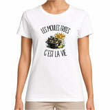 T-shirt Femme Blanc Les moules frites c'est la vie