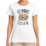 T-shirt Femme Blanc Les timbres c'est la vie