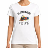 T-shirt Femme Blanc Les trains miniatures c'est la vie