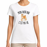 T-shirt Femme Blanc Mon Akita Inu c'est ma vie