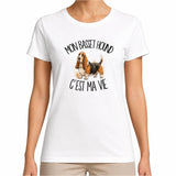 T-shirt Femme Blanc Mon Basset Hound c'est ma vie