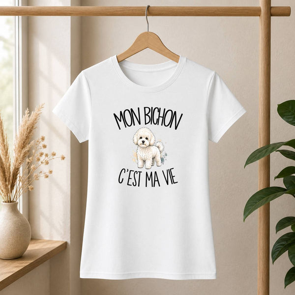 T-shirt Femme Blanc Mon Bichon c'est ma vie