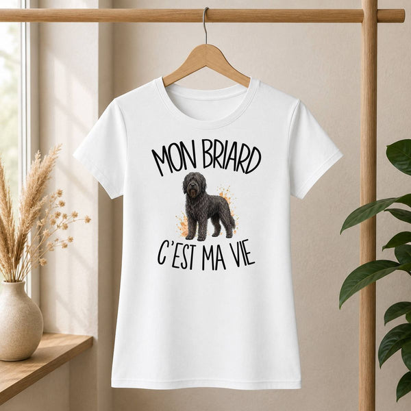 T-shirt Femme Blanc Mon Briard c'est ma vie