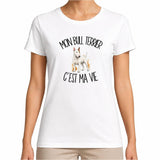 T-shirt Femme Blanc Mon Bull Terrier c'est ma vie