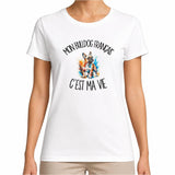 T-shirt Femme Blanc Mon Bulldog Français c'est ma vie