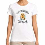 T-shirt Femme Blanc Mon Golden Retriever c'est ma vie